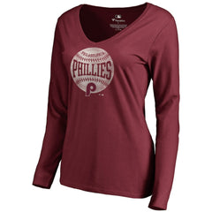MLB Philadelphia Phillies Women's Cooperstown Collection Slider Long Sleeve V-Neck T-Shirt