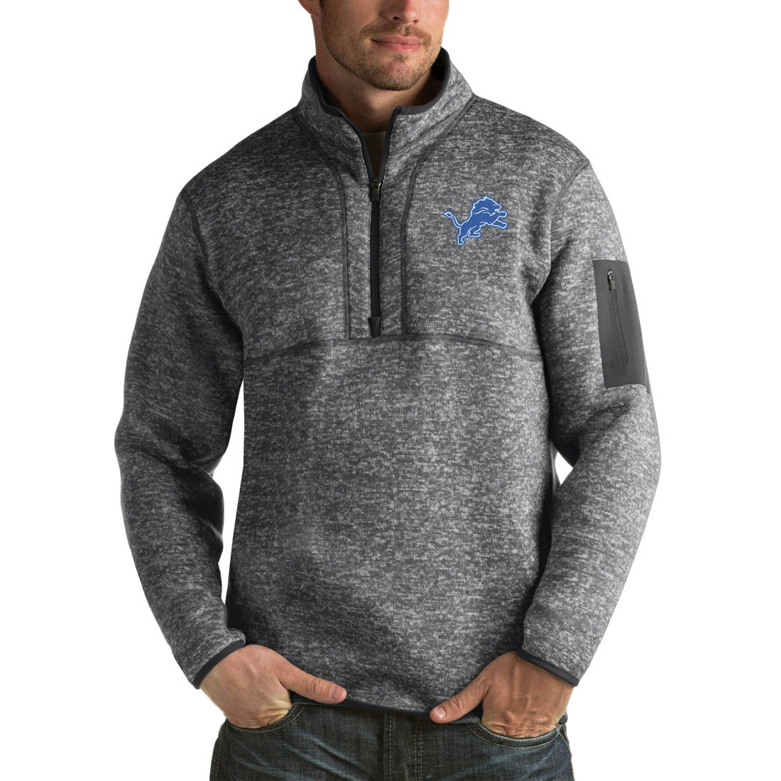 Antigua Fortune Big & Tall Quarter-Zip Pullover Jacket - Detroit Lions
