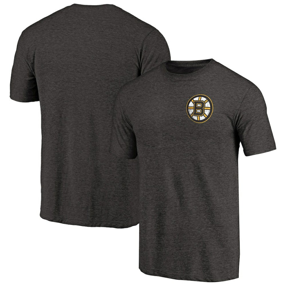 NHL Black Boston Bruins Primary Logo Left Chest Distressed Tri-Blend T-Shirt