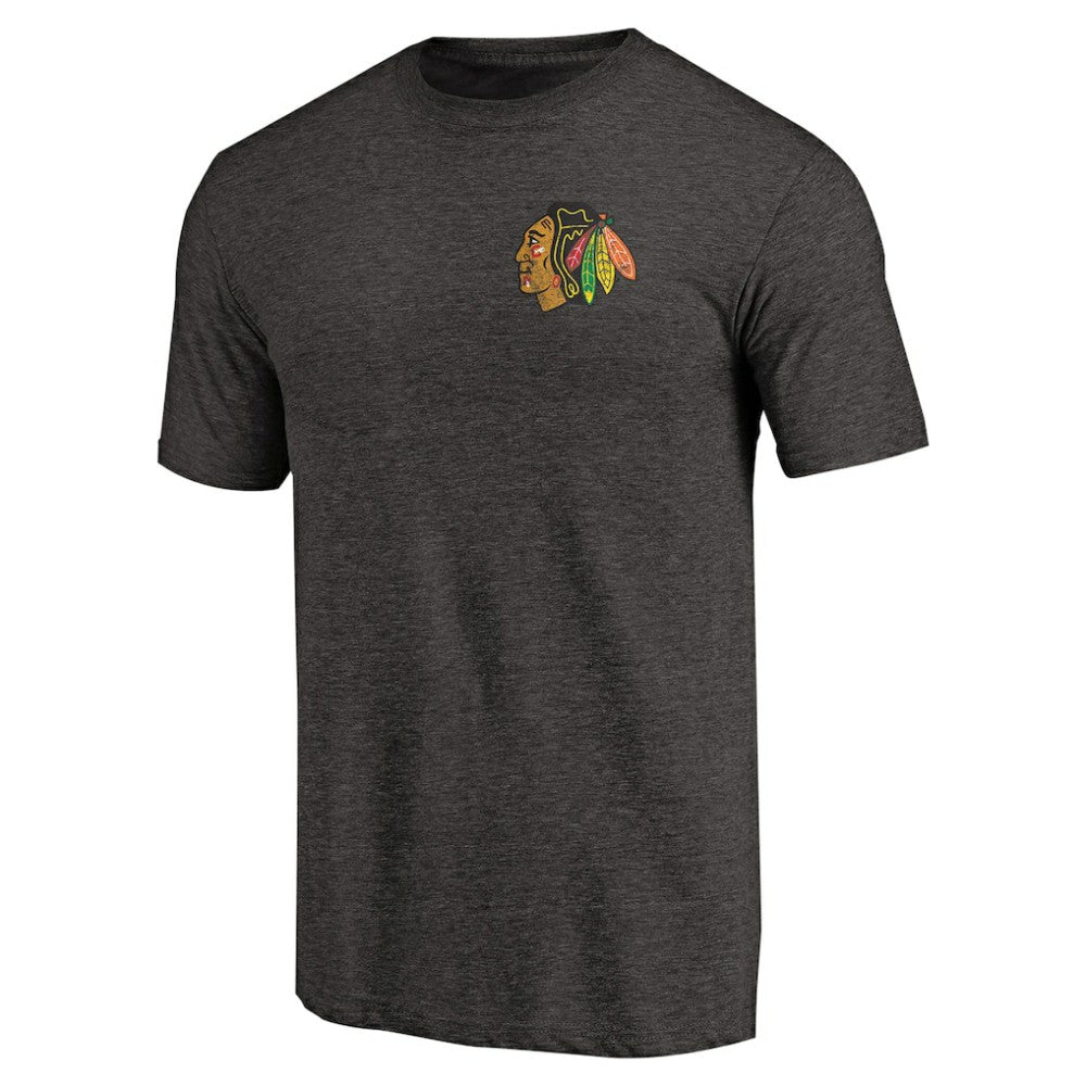 NHL Black Chicago Blackhawks Primary Logo Left Chest Distressed Tri-Blend T-Shirt