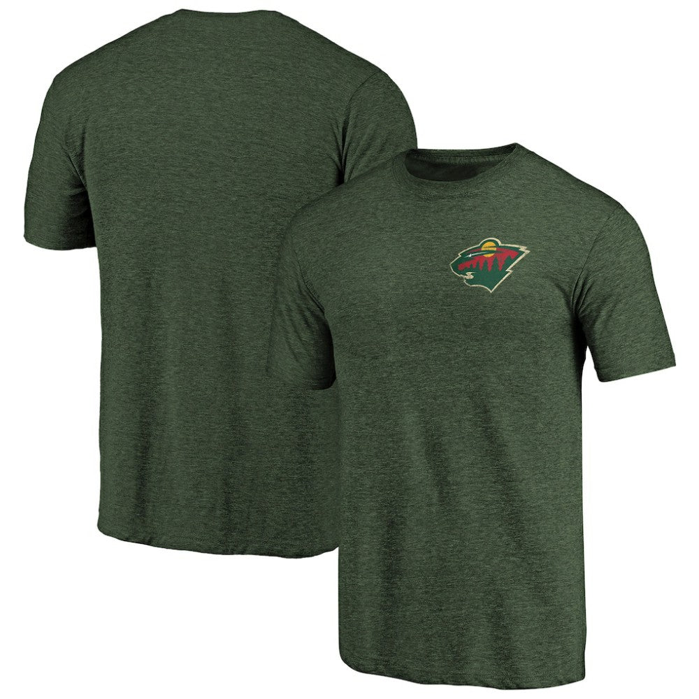 NHL Green Minnesota Wild Primary Logo Left Chest Distressed Tri-Blend T-Shirt