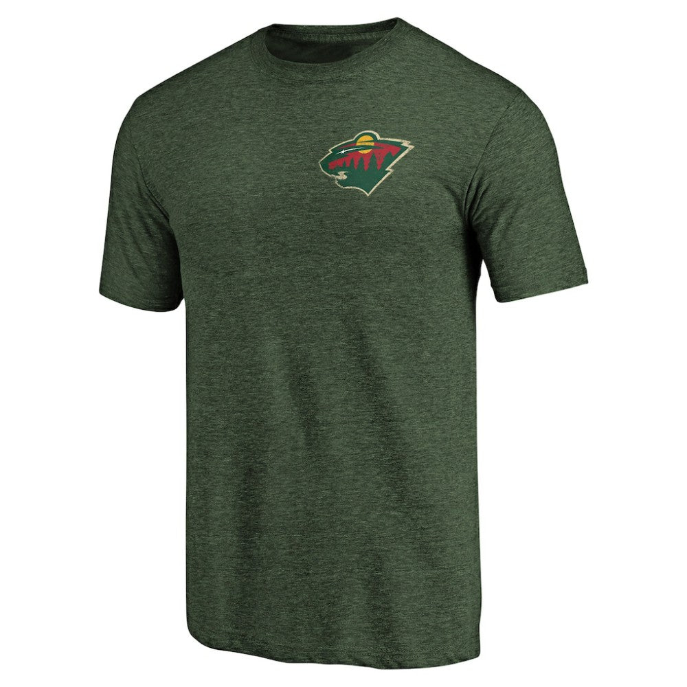 NHL Green Minnesota Wild Primary Logo Left Chest Distressed Tri-Blend T-Shirt