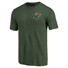 NHL Green Minnesota Wild Primary Logo Left Chest Distressed Tri-Blend T-Shirt
