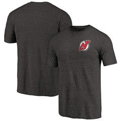 NHL Black New Jersey Devils Primary Logo Left Chest Distressed Tri-Blend T-Shirt