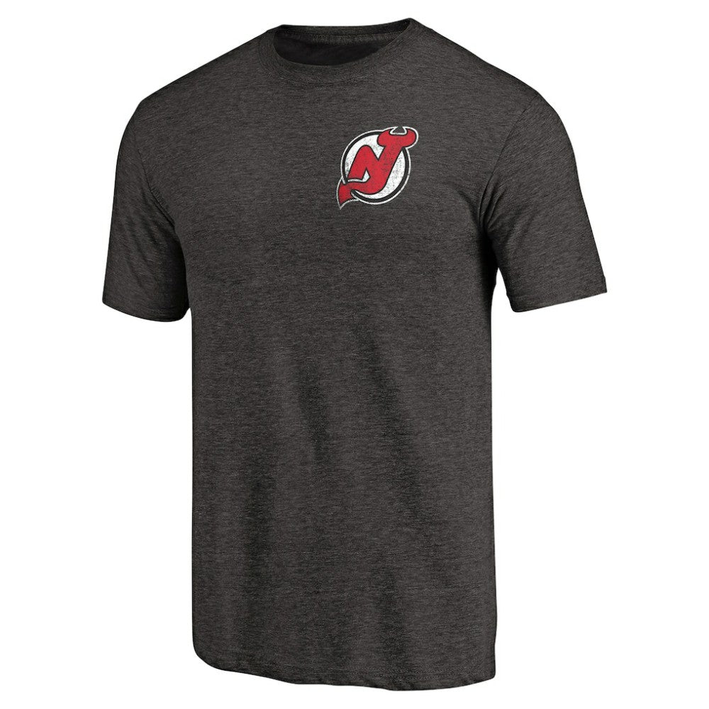 NHL Black New Jersey Devils Primary Logo Left Chest Distressed Tri-Blend T-Shirt