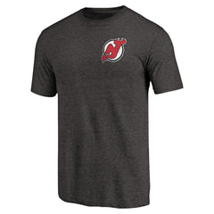 NHL Black New Jersey Devils Primary Logo Left Chest Distressed Tri-Blend T-Shirt