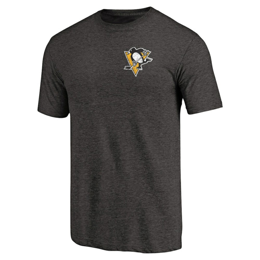 NHL Black Pittsburgh Penguins Primary Logo Left Chest Distressed Tri-Blend T-Shirt