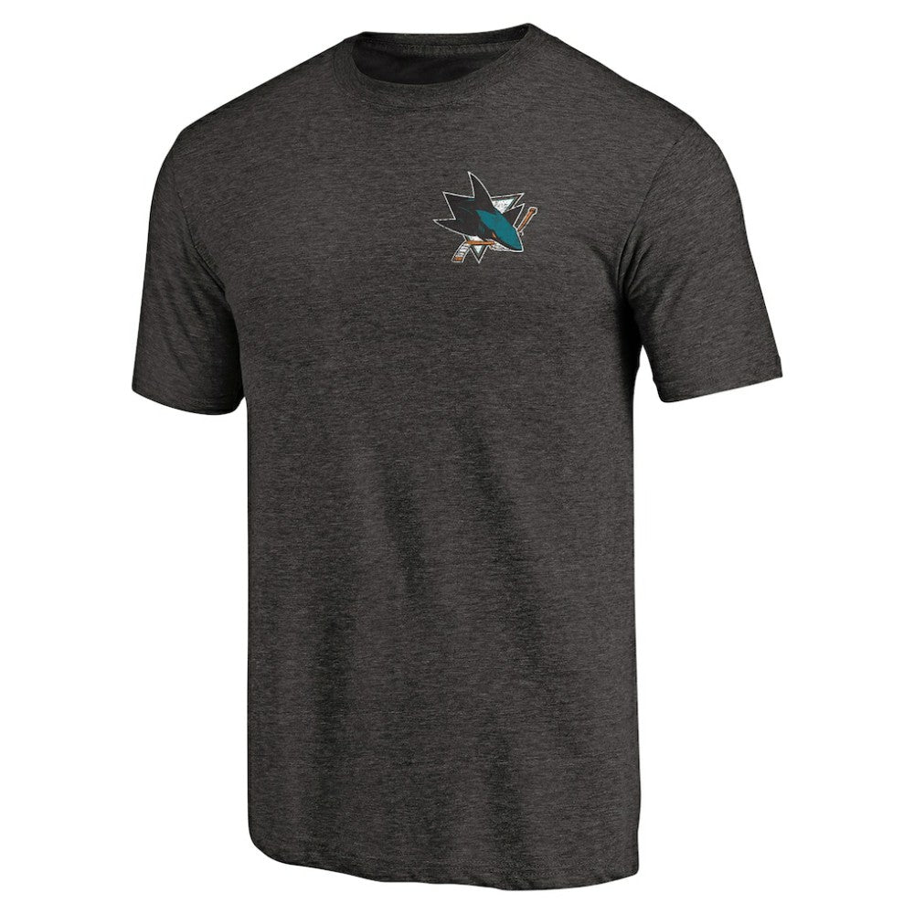 NHL Black San Jose Sharks Primary Logo Left Chest Distressed Tri-Blend T-Shirt