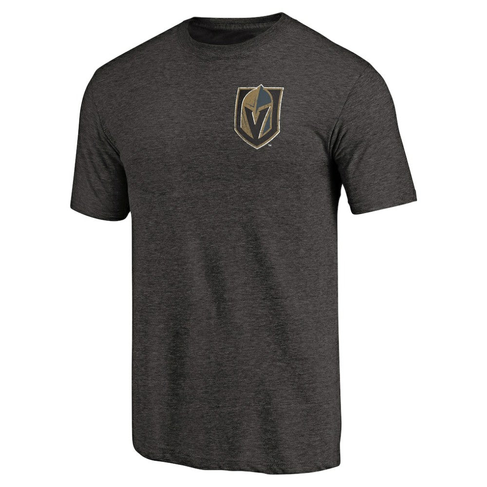 NHL Black Vegas Golden Knights Primary Logo Left Chest Distressed Tri-Blend T-Shirt