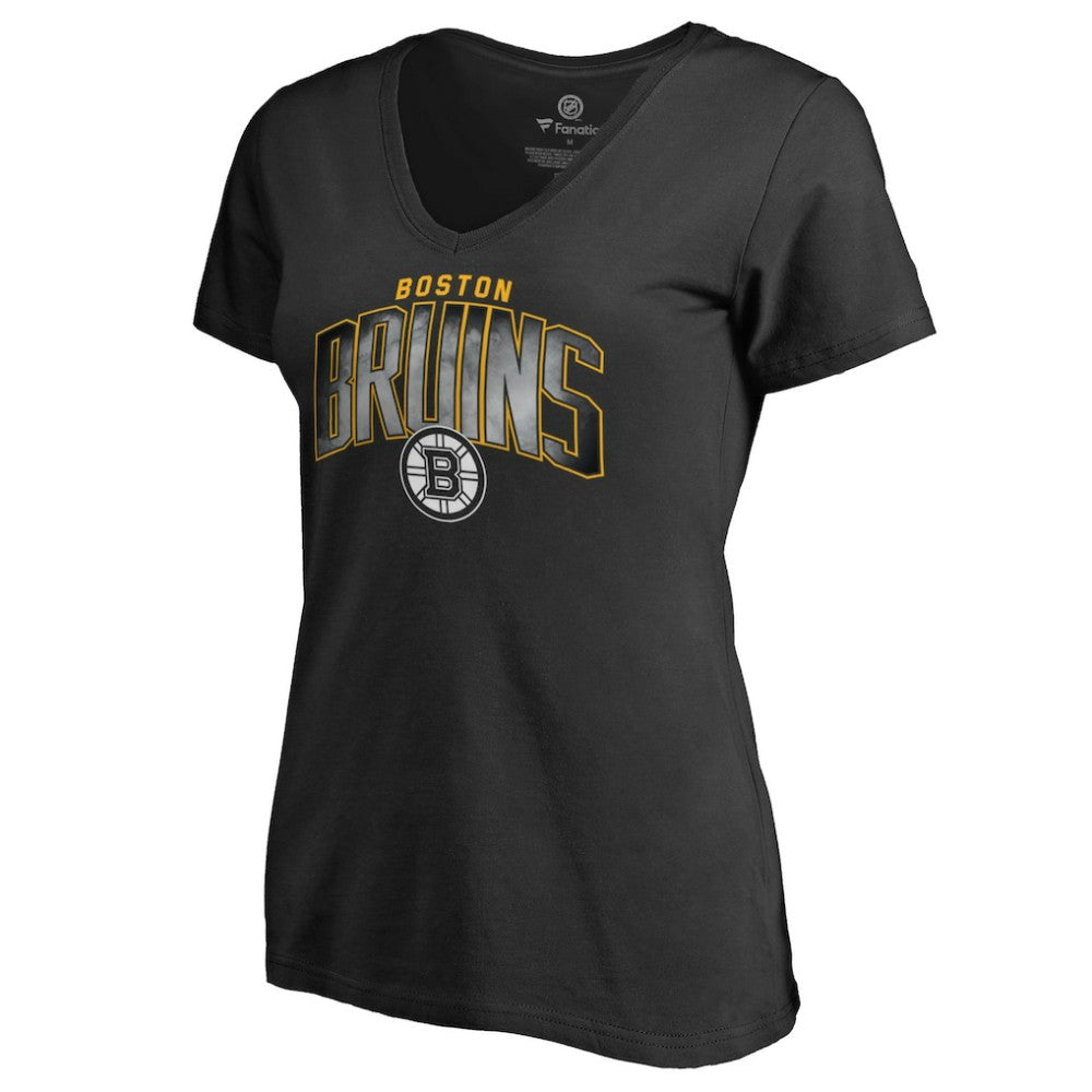 NHL Black Boston Bruins Women's Arch Smoke V-Neck T-Shirt