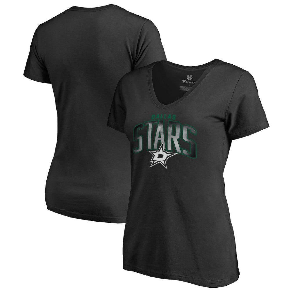 NHL Black Dallas Stars Women's Arch Smoke V-Neck T-Shirt