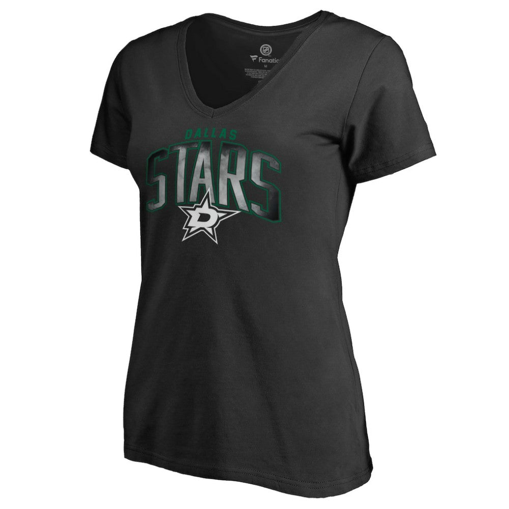NHL Black Dallas Stars Women's Arch Smoke V-Neck T-Shirt
