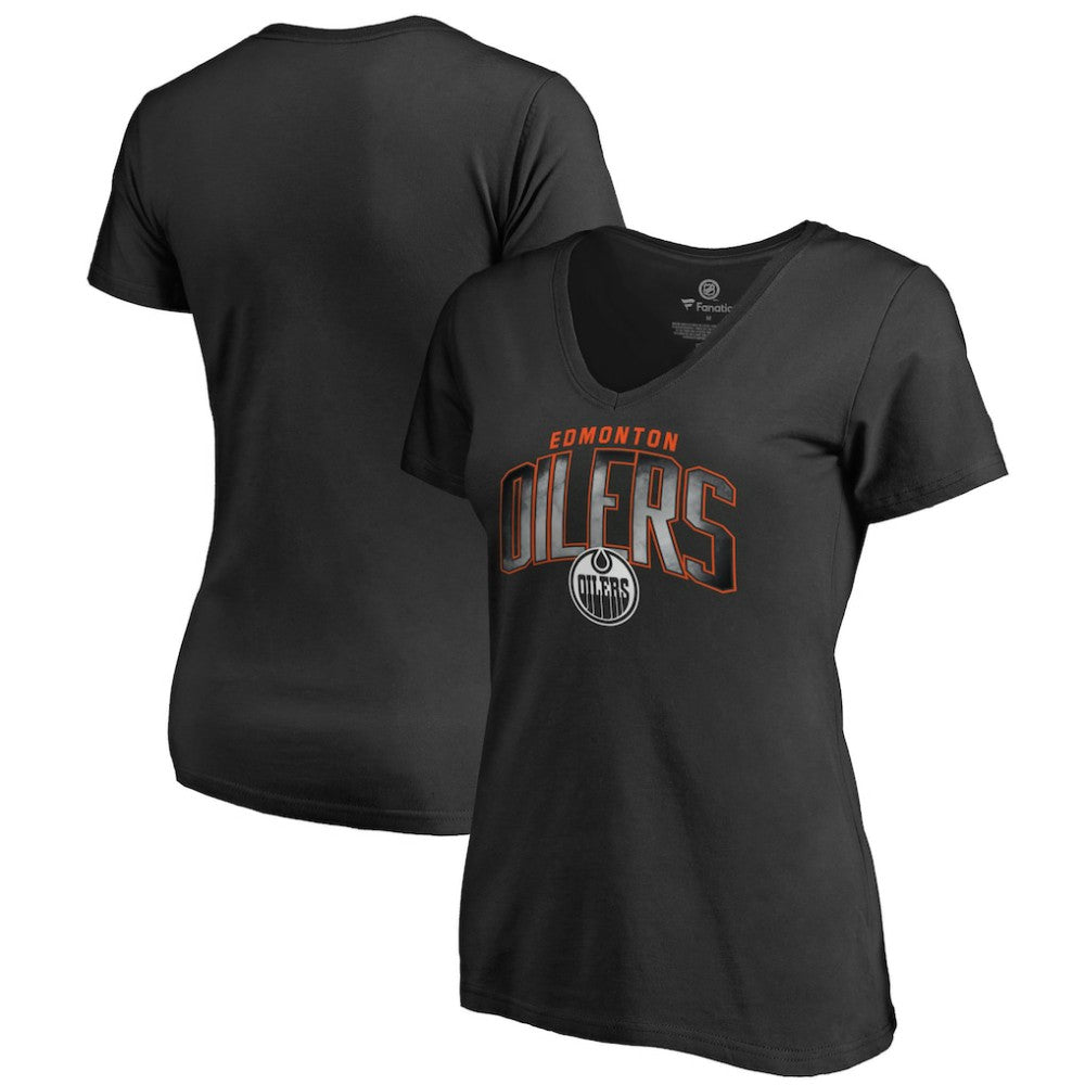 NHL Black Edmonton Oilers Women's Arch Smoke V-Neck T-Shirt