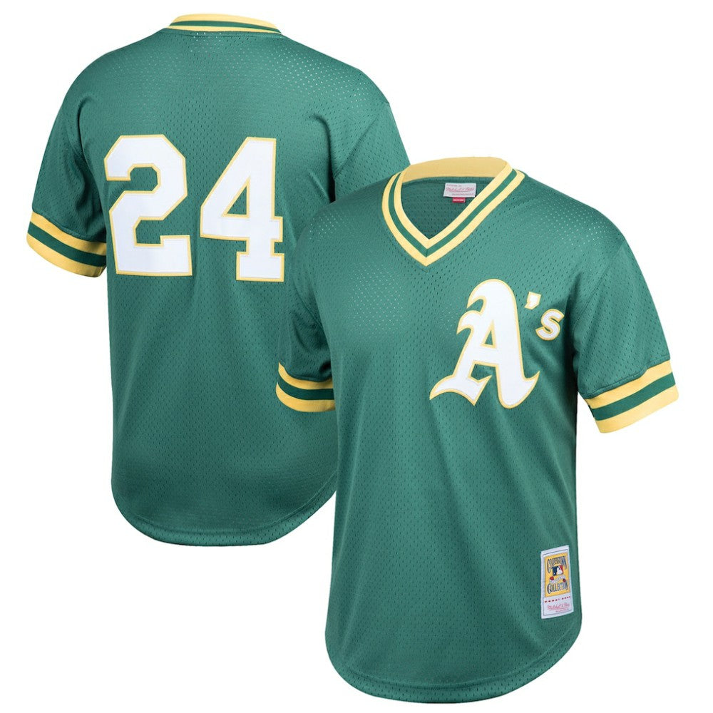 MLB Rickey Henderson Athletics Mitchell & Ness Youth Cooperstown Collection Mesh Batting Practice Jersey