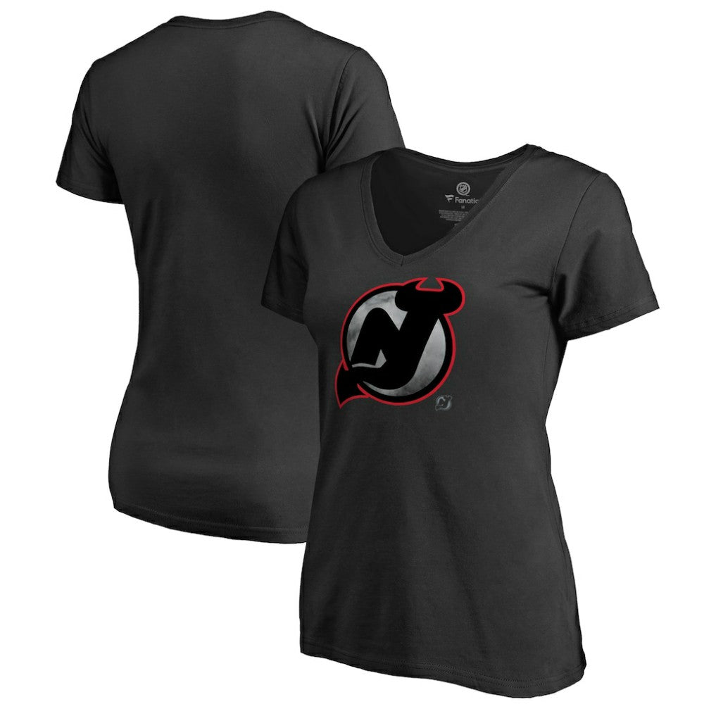 NHL Black New Jersey Devils Women's Core Smoke V-Neck T-Shirt
