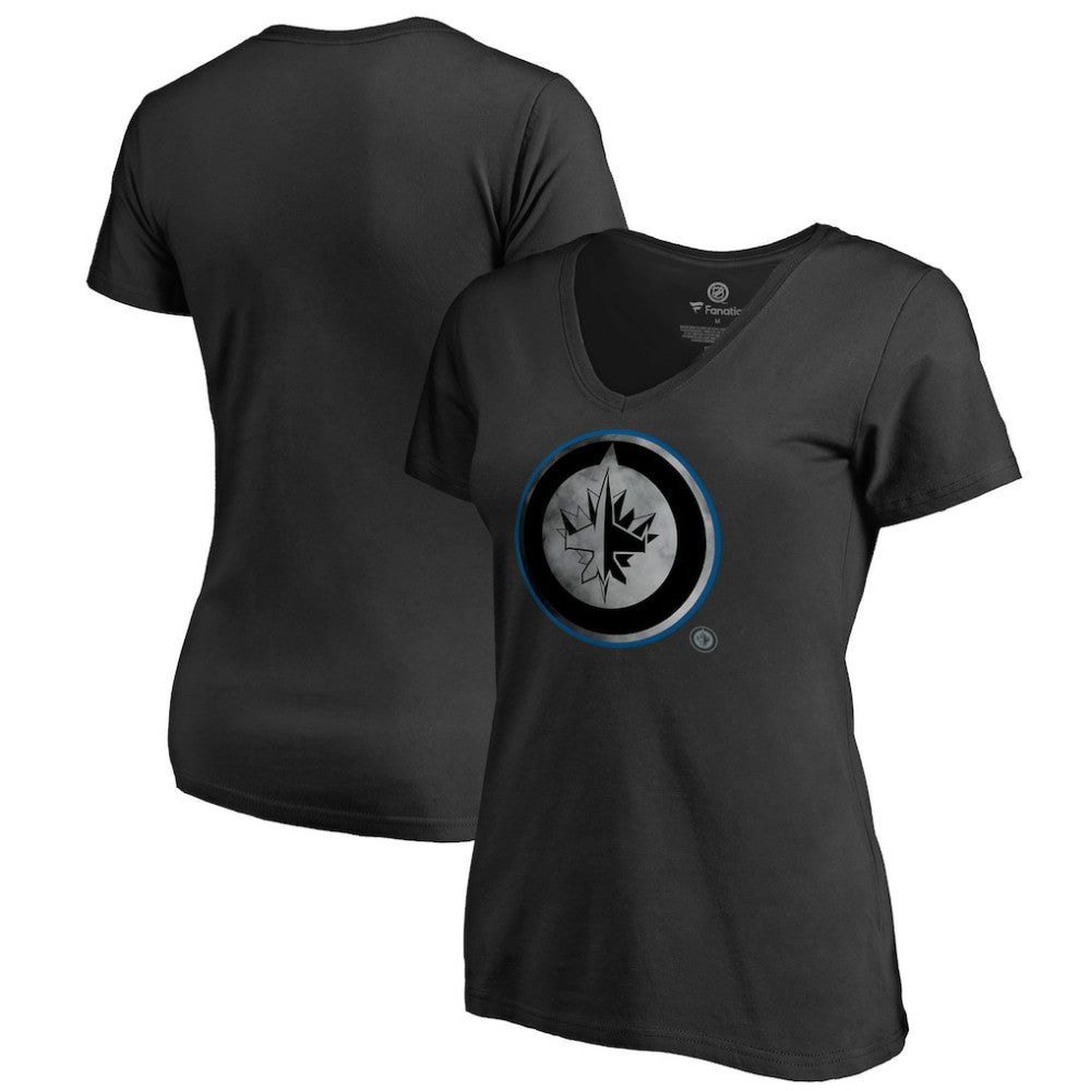 NHL Black Winnipeg Jets Women's Core Smoke V-Neck T-Shirt