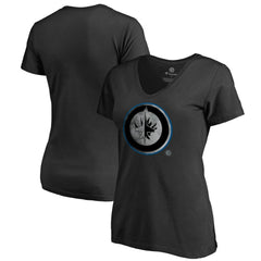 NHL Black Winnipeg Jets Women's Core Smoke V-Neck T-Shirt