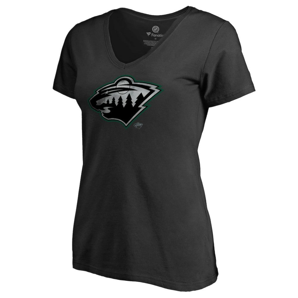 NHL Black Minnesota Wild Women's Core Smoke V-Neck T-Shirt