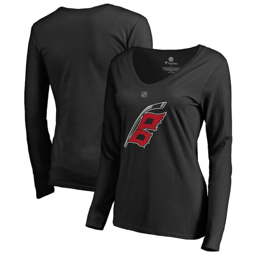 NHL Black Carolina Hurricanes Women's Team Alternate Long Sleeve V-Neck T-Shirt
