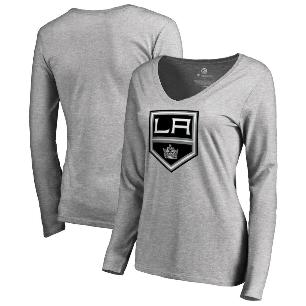NHL Heather Gray Los Angeles Kings Women's Team Alternate Long Sleeve V-Neck T-Shirt