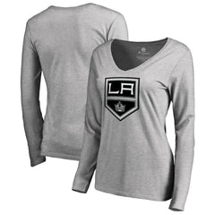 NHL Heather Gray Los Angeles Kings Women's Team Alternate Long Sleeve V-Neck T-Shirt