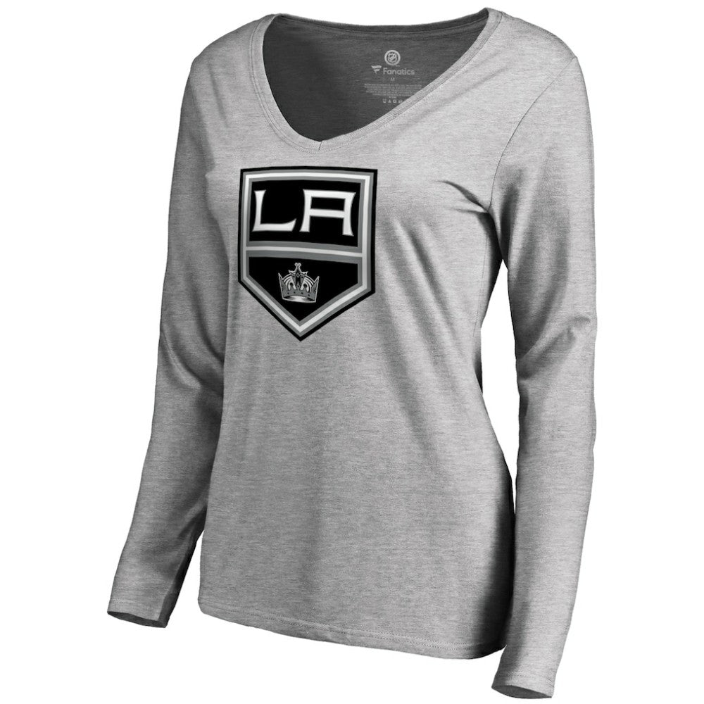 NHL Heather Gray Los Angeles Kings Women's Team Alternate Long Sleeve V-Neck T-Shirt