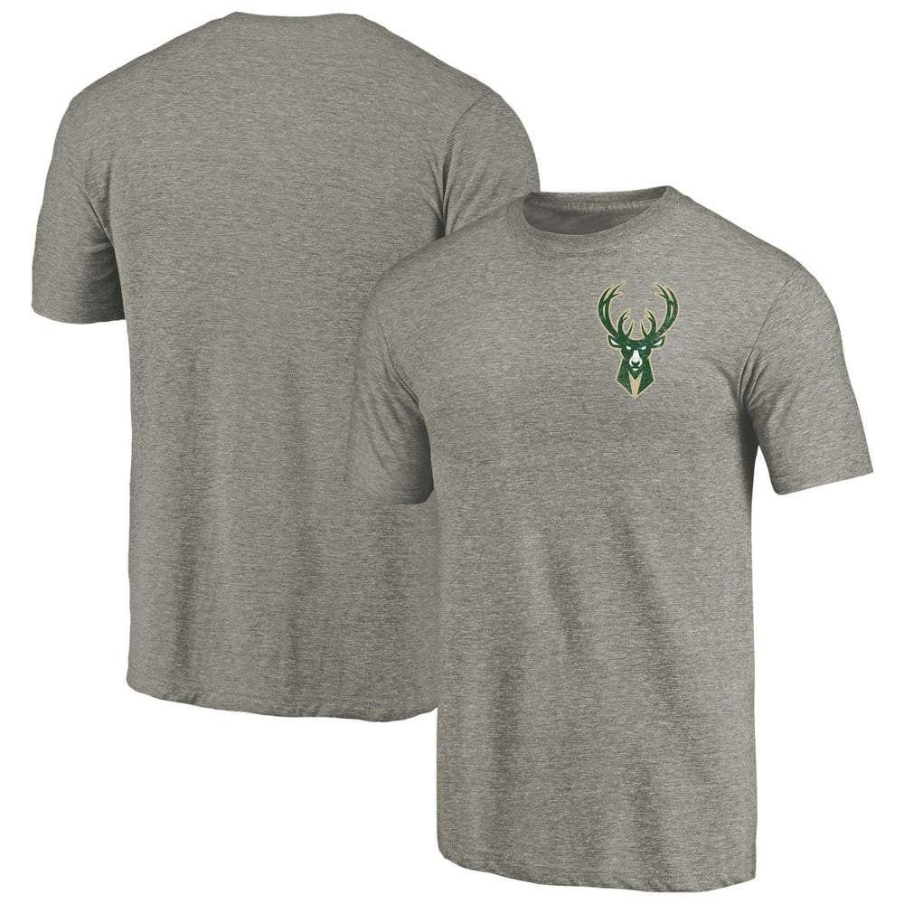 NBA Milwaukee Bucks Primary Logo Left Chest Distressed Tri-Blend T-Shirt