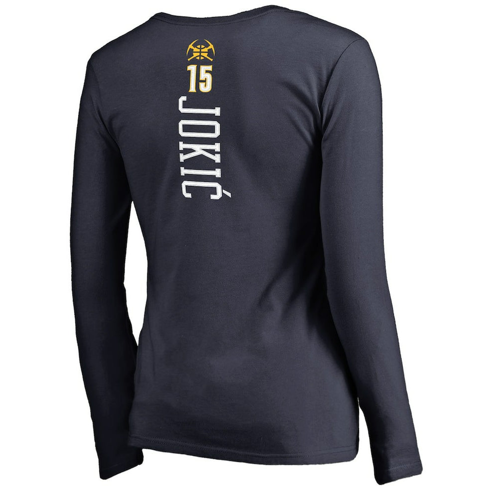 NBA Nikola Jokic Denver Nuggets Women's Team Backer Name & Number Long Sleeve V-Neck T-Shirt sale