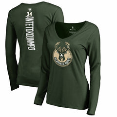 NBA Giannis Antetokounmpo Milwaukee Bucks Women's Team Backer Name & Number Long Sleeve V-Neck T-Shirt
