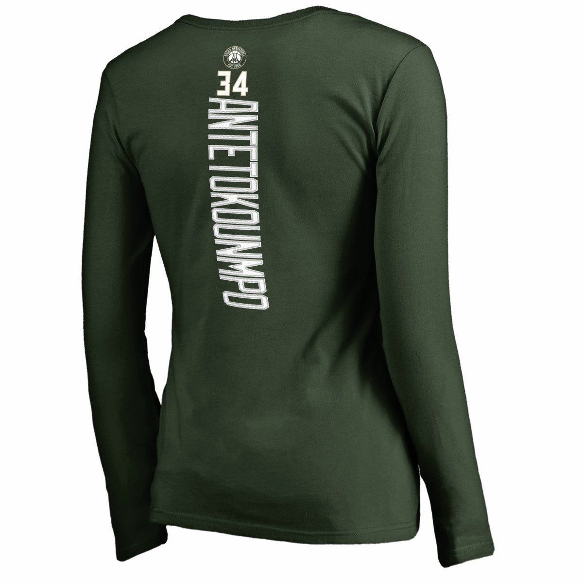NBA Giannis Antetokounmpo Milwaukee Bucks Women's Team Backer Name & Number Long Sleeve V-Neck T-Shirt