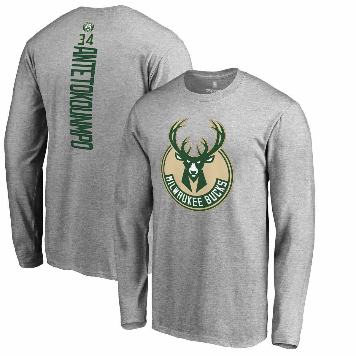 NBA Giannis Antetokounmpo Milwaukee Bucks Team Backer Name & Number Long Sleeve T-Shirt