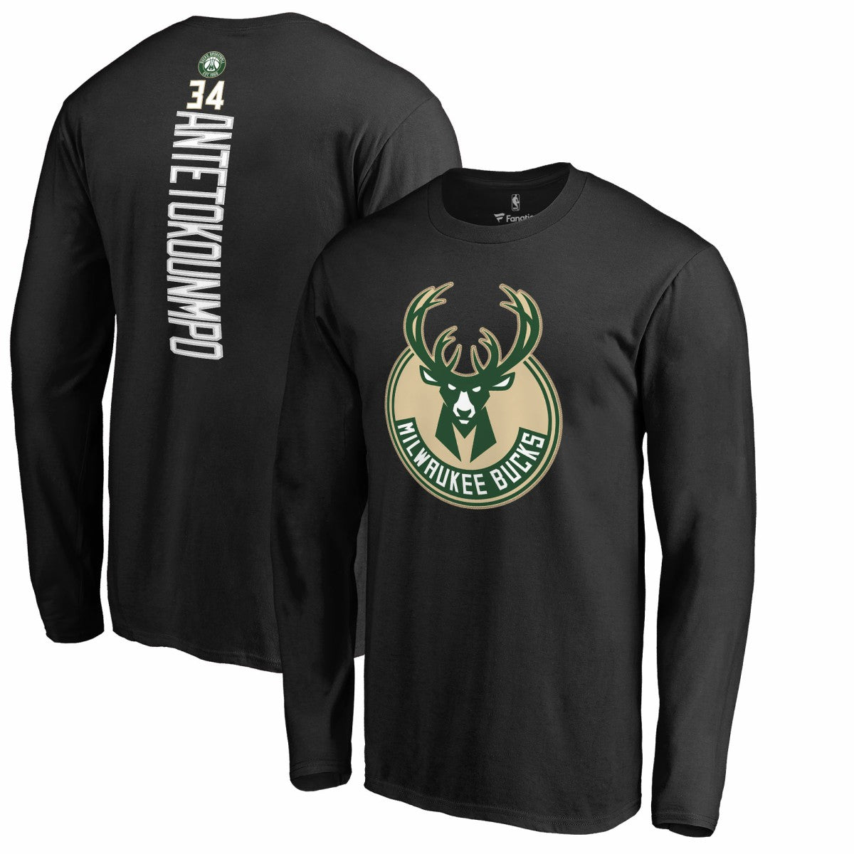 NBA Giannis Antetokounmpo Milwaukee Bucks Team Backer Name & Number Long Sleeve T-Shirt