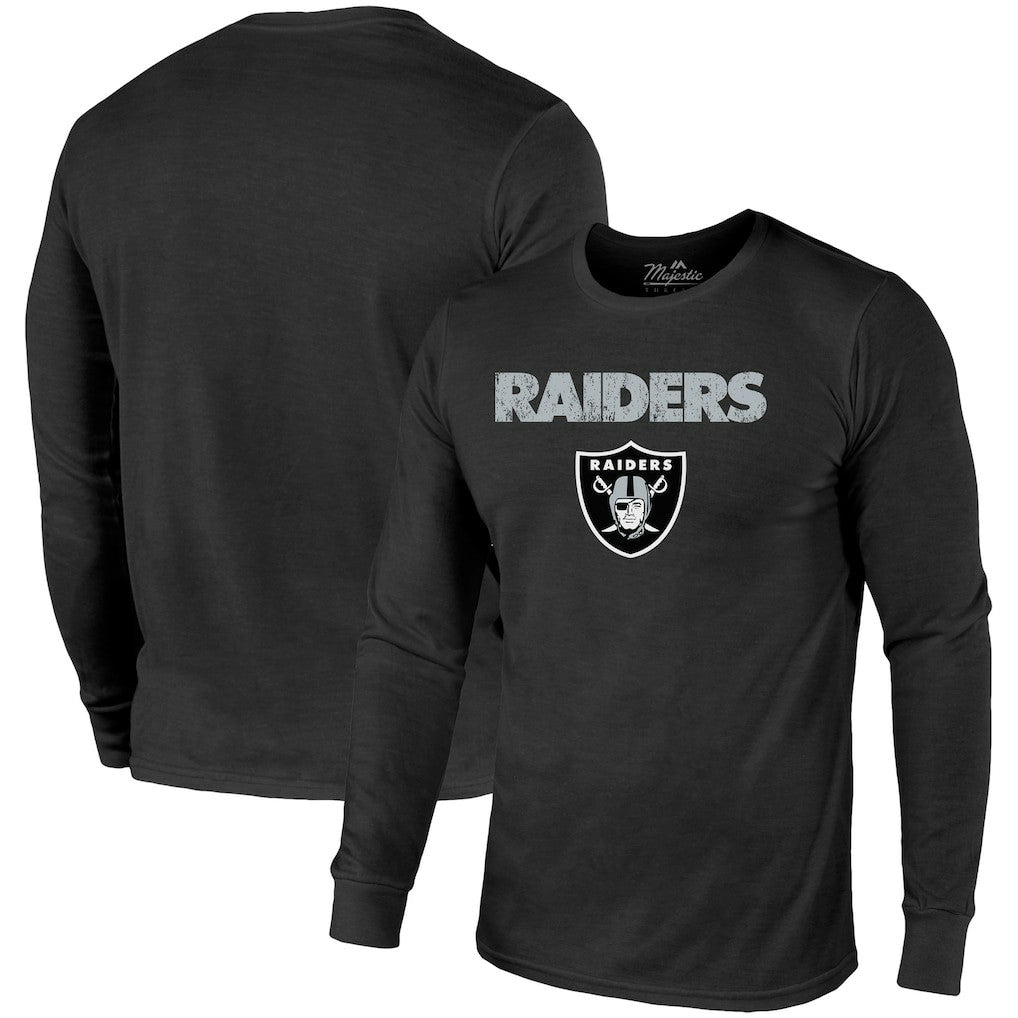 Majestic Threads Lockup Tri-Blend Long Sleeve T-Shirt - Las Vegas Raiders