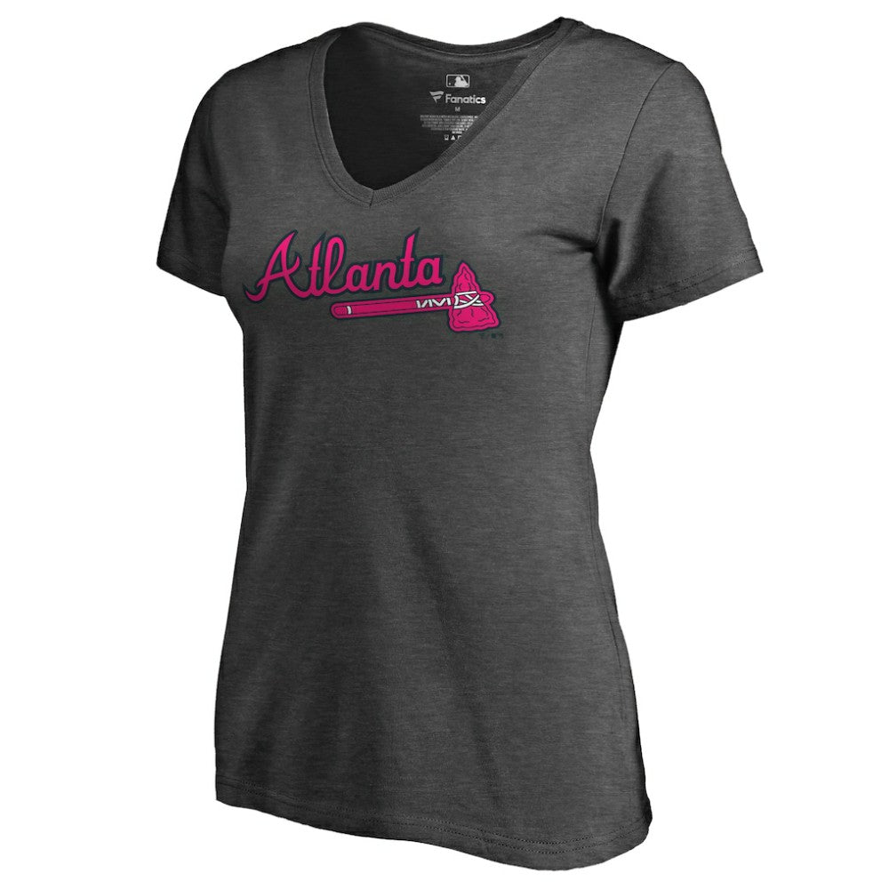 MLB Atlanta Braves Women's Pink Wordmark V-Neck T-Shirt