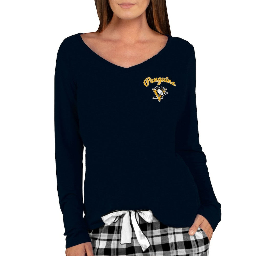 NHL Black Pittsburgh Penguins Concepts Sport Women's Marathon Knit Long Sleeve V-Neck Top