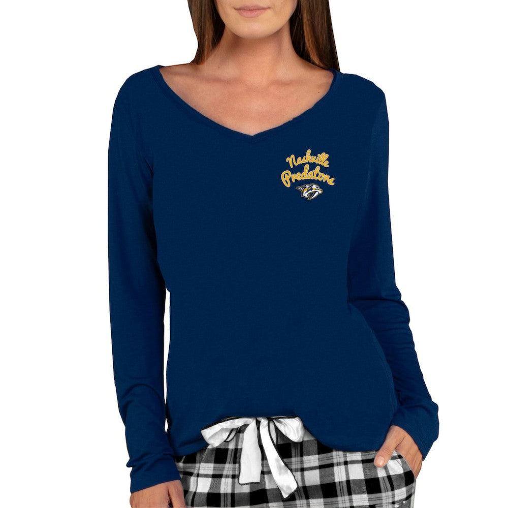 NHL Navy Nashville Predators Concepts Sport Women's Marathon Knit Long Sleeve V-Neck Top