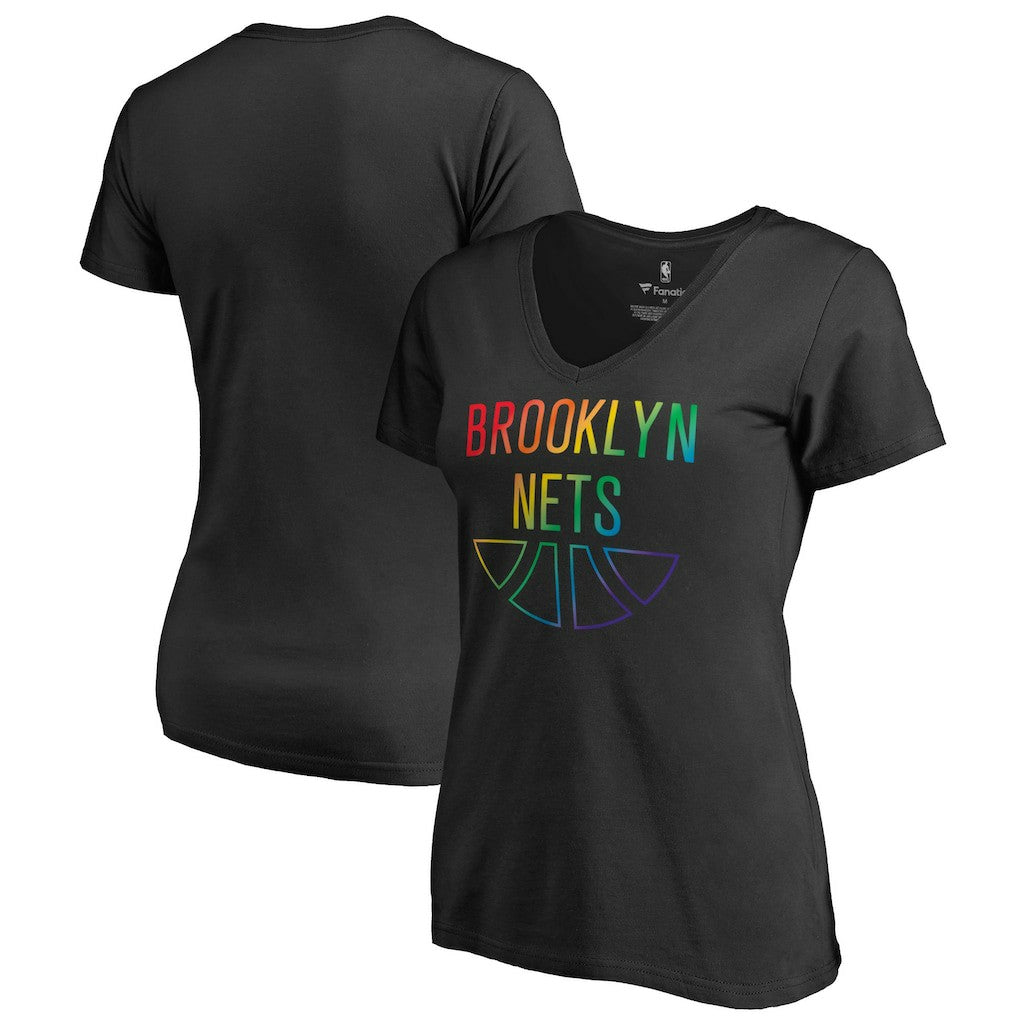 NBA Brooklyn Nets Women's Team Pride Wordmark V-Neck T-Shirt