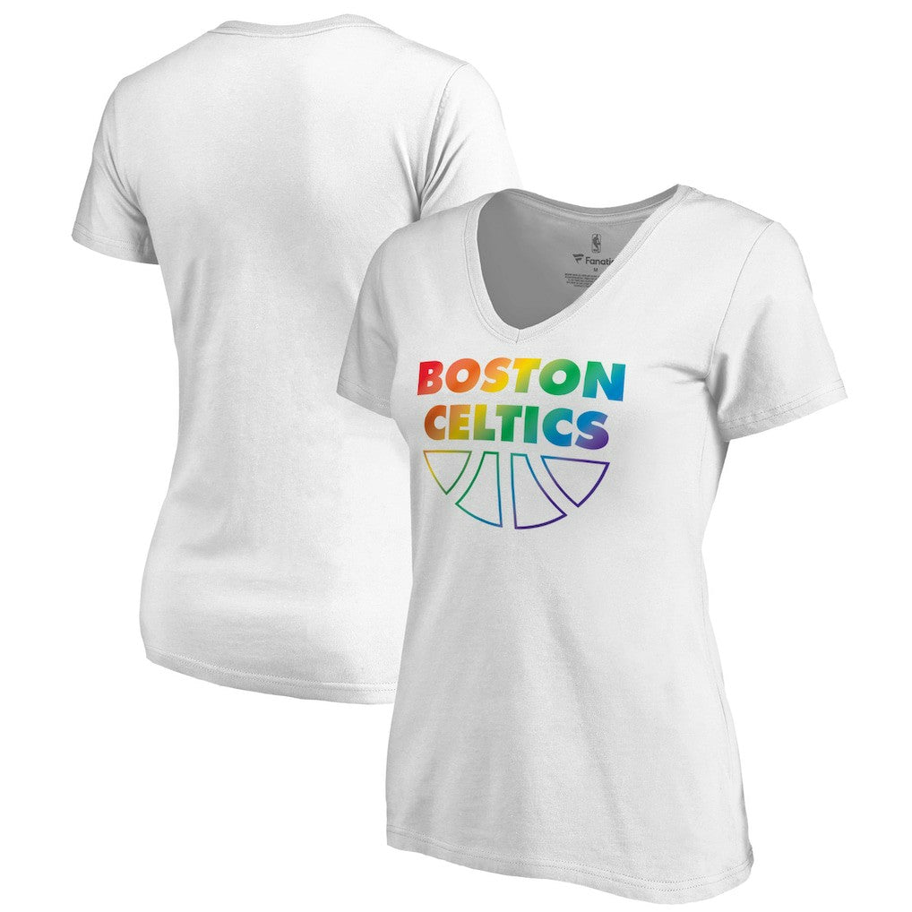 NBA Boston Celtics Women's Team Pride Wordmark V-Neck T-Shirt