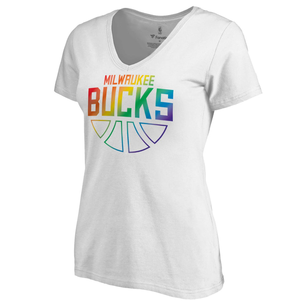 NBA Milwaukee Bucks Women's Team Pride Wordmark V-Neck T-Shirt