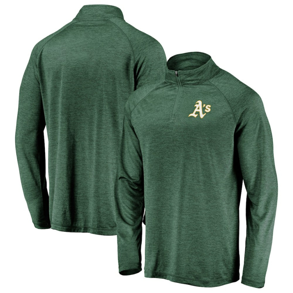 MLB Athletics Fanatics Iconic Striated Primary Logo Raglan Quarter-Zip Pullover Jacket