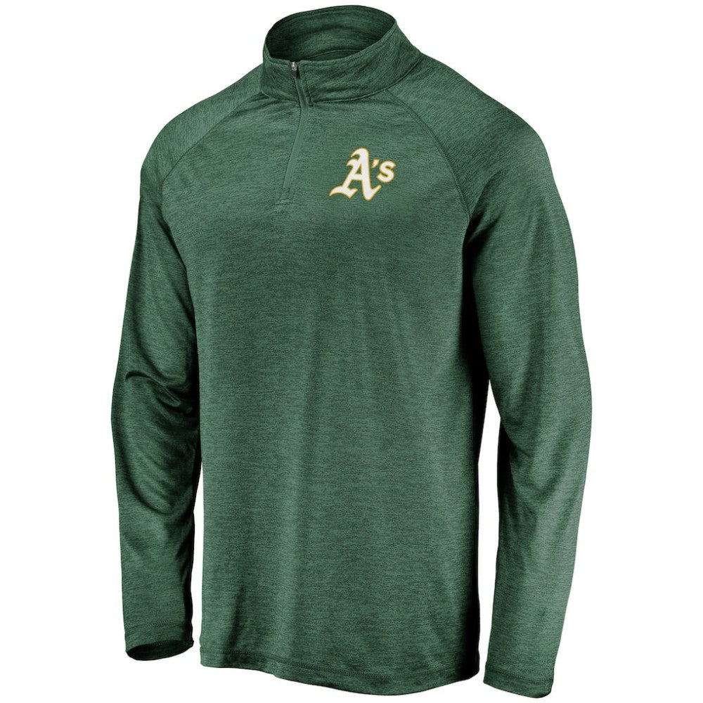 MLB Athletics Fanatics Iconic Striated Primary Logo Raglan Quarter-Zip Pullover Jacket