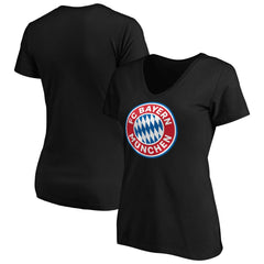Bayern Munich Women's Logo V-Neck T-Shirt -  Black