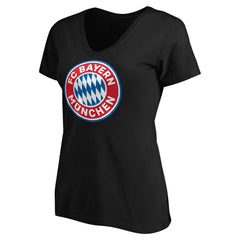 Bayern Munich Women's Logo V-Neck T-Shirt -  Black