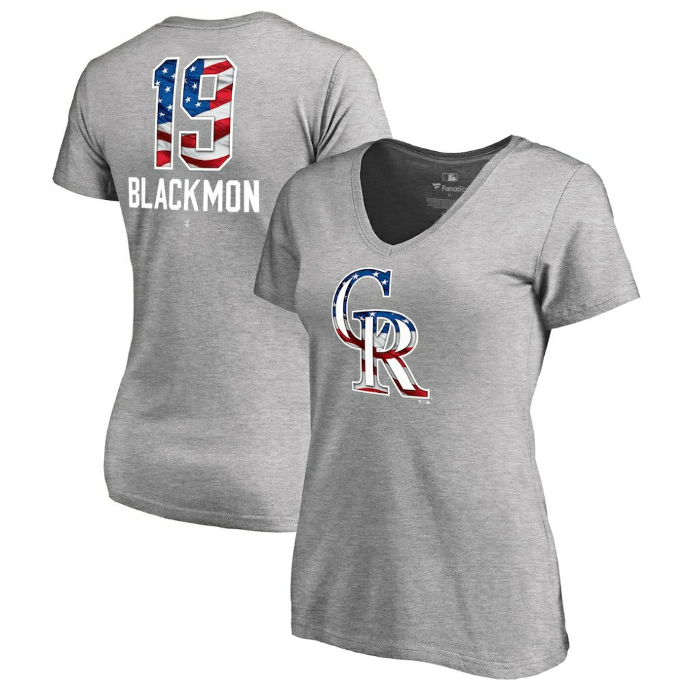 MLB Charlie Blackmon Colorado Rockies Women's Banner Wave Name & Number V-Neck T-Shirt