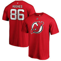 NHL Red Jack Hughes New Jersey Devils Fanatics Authentic Stack Player Name & Number T-Shirt
