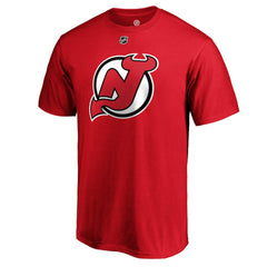 NHL Red Jack Hughes New Jersey Devils Fanatics Authentic Stack Player Name & Number T-Shirt
