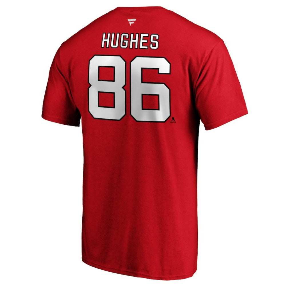 NHL Red Jack Hughes New Jersey Devils Fanatics Authentic Stack Player Name & Number T-Shirt