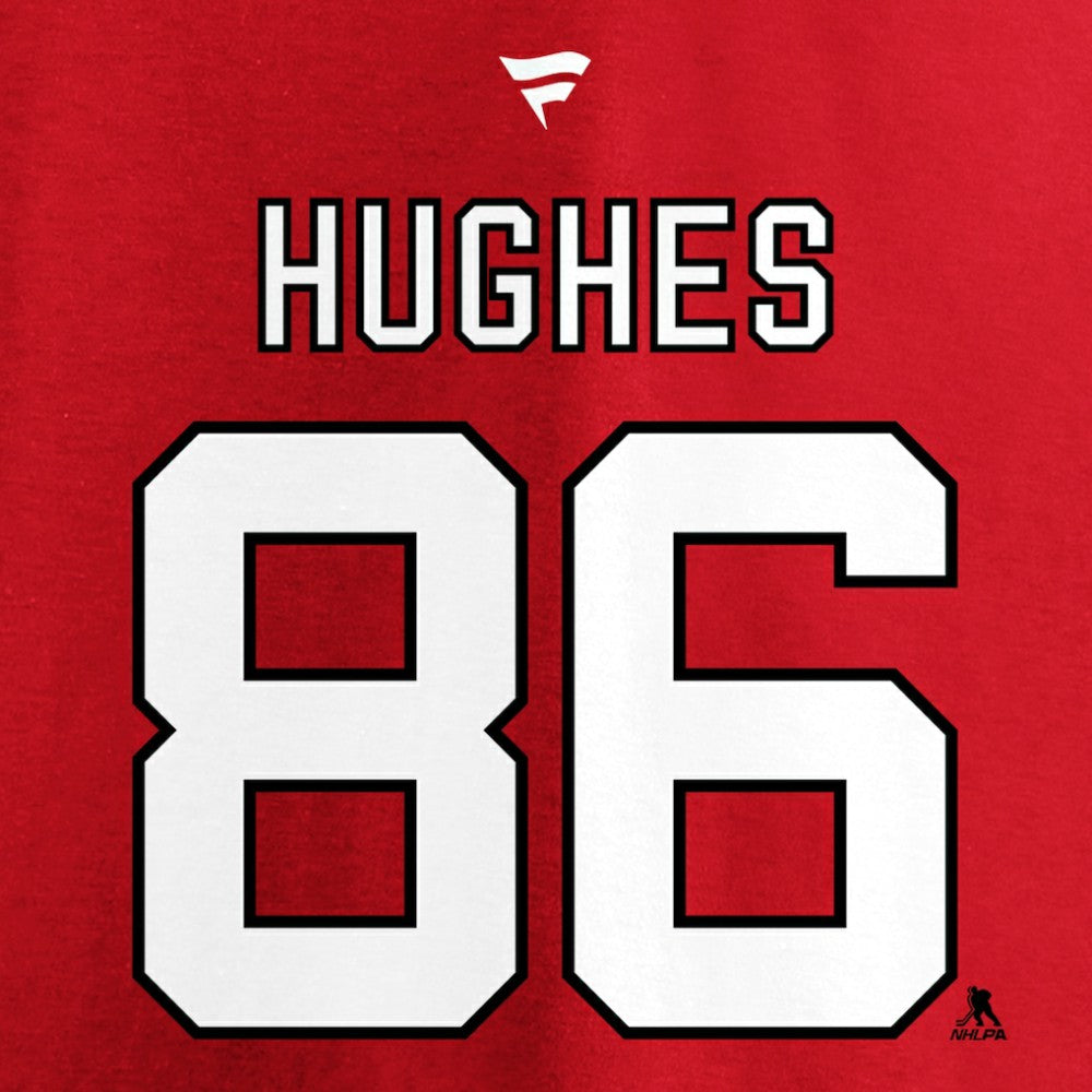 NHL Red Jack Hughes New Jersey Devils Fanatics Authentic Stack Player Name & Number T-Shirt