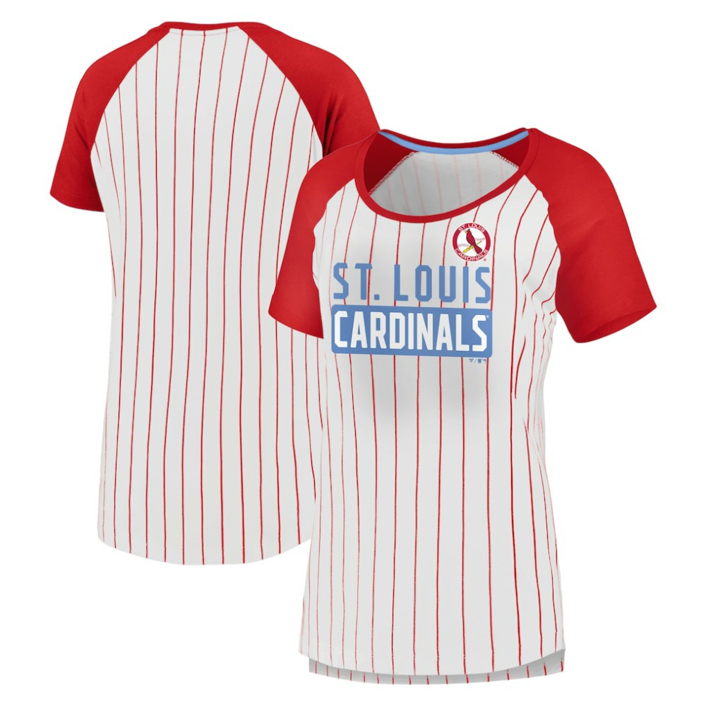 MLB St. Louis Cardinals Fanatics Women's Cooperstown Collection Iconic Pinstripe Raglan Scoop Neck T-Shirt