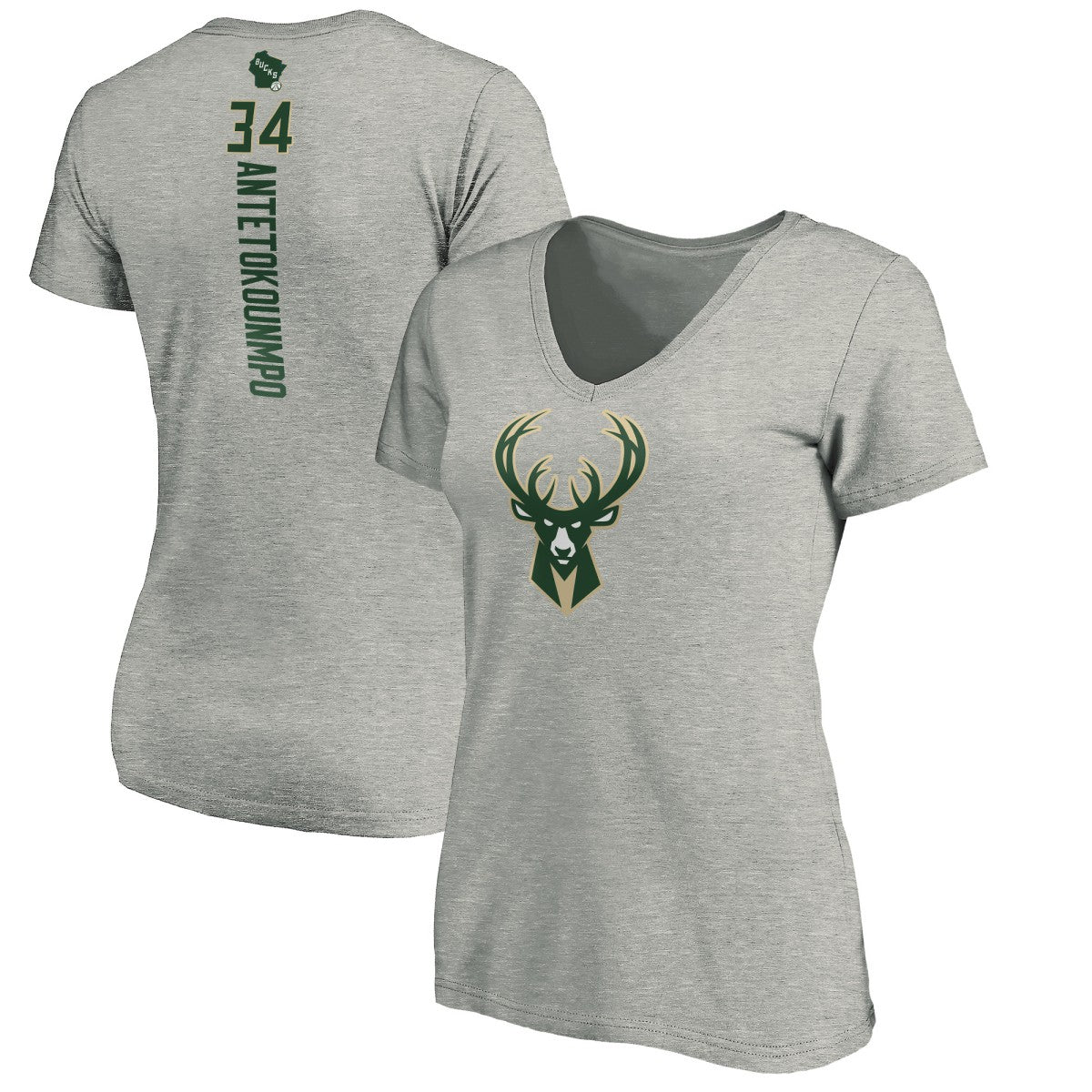 NBA Giannis Antetokounmpo Milwaukee Bucks Women's Playmaker Name & Number V-Neck T-Shirt